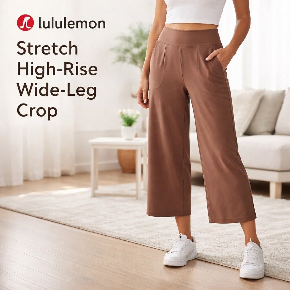 Lululemon Women Wide Leg Crop Pants Size 12 Brown Athleisure Yoga Gym Comfort - Picture 3 of 10